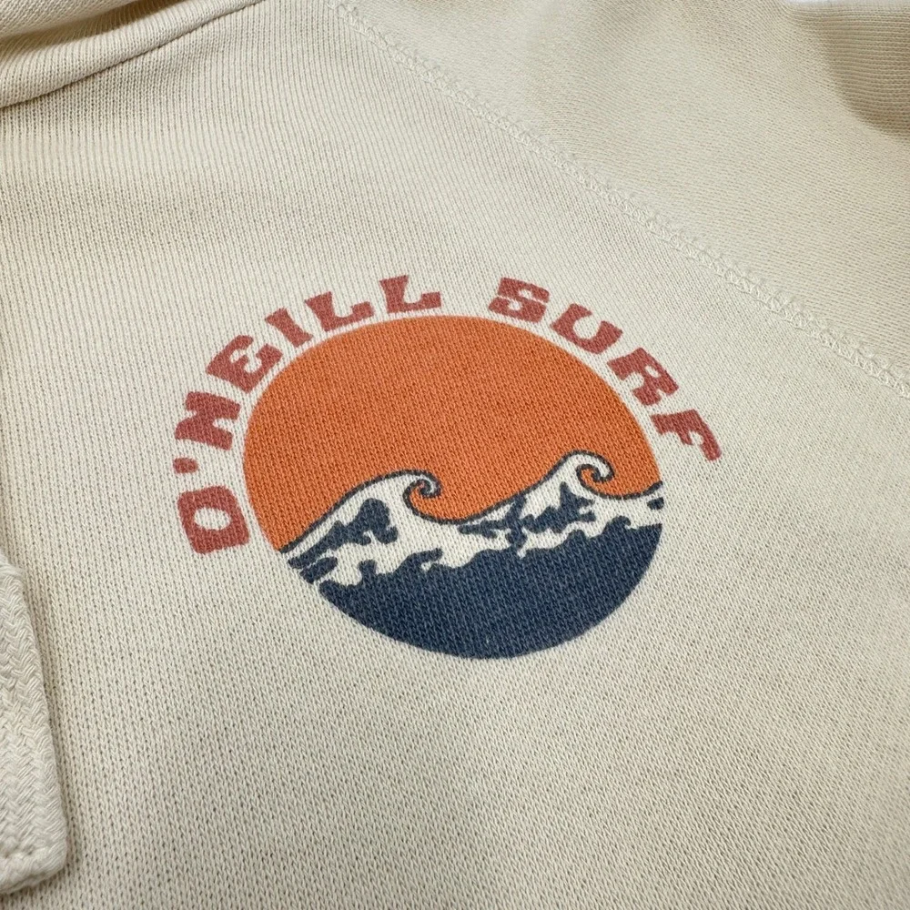 O'Neill Surf Hoodie Womens Small Cream Excellent Rainbow Graphic Beachy Retro